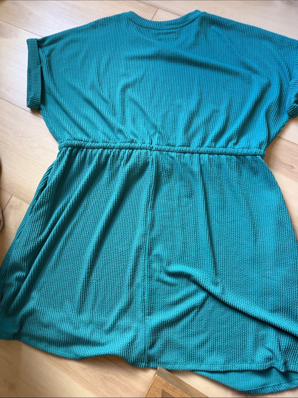 Maurices Teal Drawstring-Waist Waffle Knit Mini Dress - Picture 5 of 5
